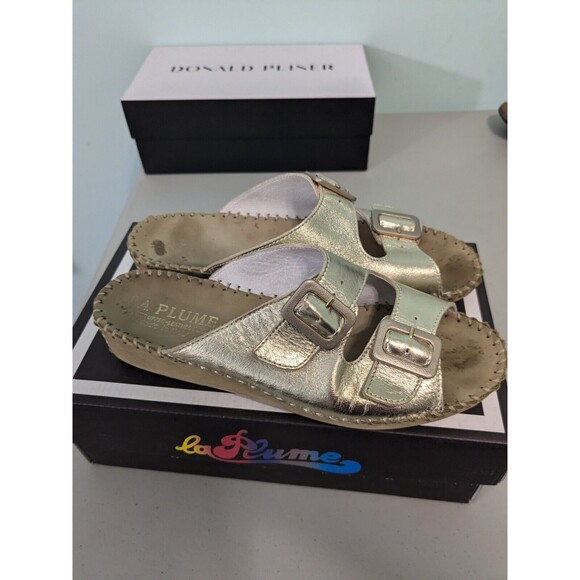 La Plume Shoes - La Plume Jen Champagne Slip On 38 7.5-8 Leather Upper Leather Insole Gold Shoes